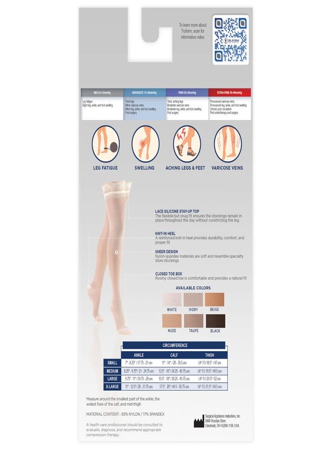 Truform Sheer Compression Stockings, 15-20 mmHg, Women's Thigh High Length, 20 Denier, Nude, Medium - Image 5
