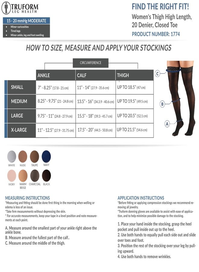 Truform Sheer Compression Stockings, 15-20 mmHg, Women's Thigh High Length, 20 Denier, Nude, Medium - Image 2