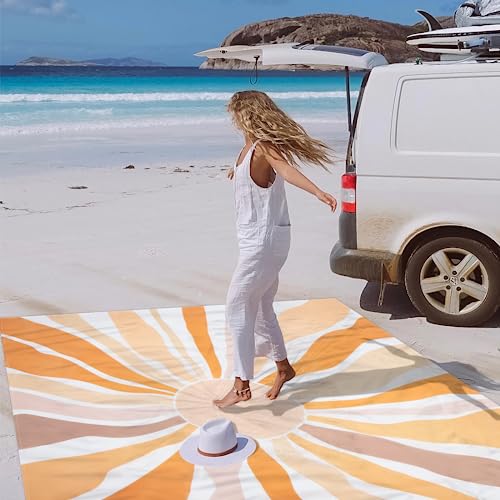 BEW Waterproof Sandproof Beach Blanket, 78" x 86" Large Beach Mat for 2-4 Adults, Lightweight Polyester Outdoor Picnic Blanket for Travel, Camping, Hiking, Beach Essentials for Vacation - Image 4