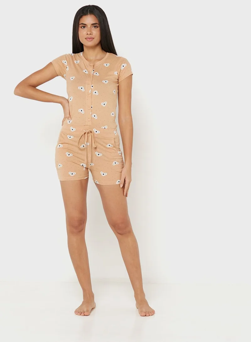 Sweet Dreams Printed Button Detail Nightdress