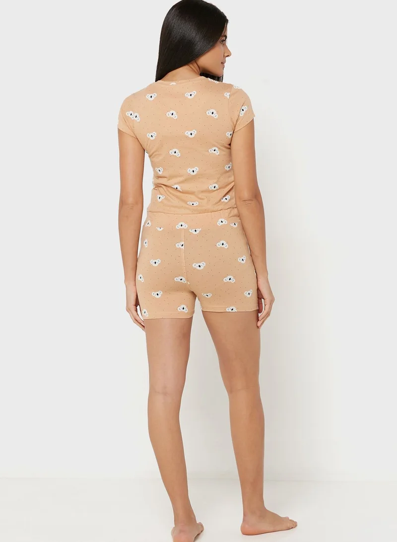 Sweet Dreams Printed Button Detail Nightdress