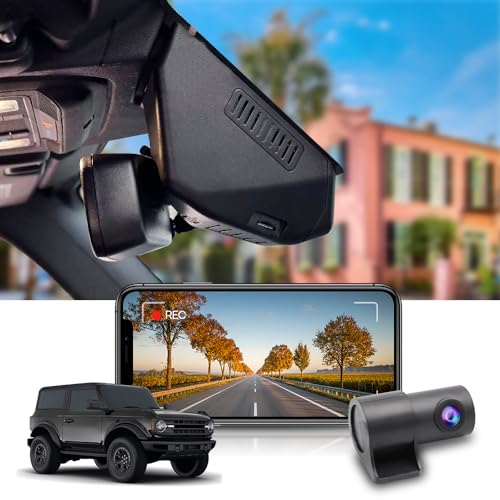 FITCAMX كاميرا داش فيت كام إكس 2160P + 1080P خلفية مناسبة لفورد برونكو ورابور 2021-2024 (غير مناسبة لبرونكو سبورت) HD2-14873، مظهر OEM، فيديو مزدوج بدقة HD، واي فاي وتطبيق، تسجيل متكرر، حساس G، سهل الاستخدام، بطاقة 128GB - Image 1