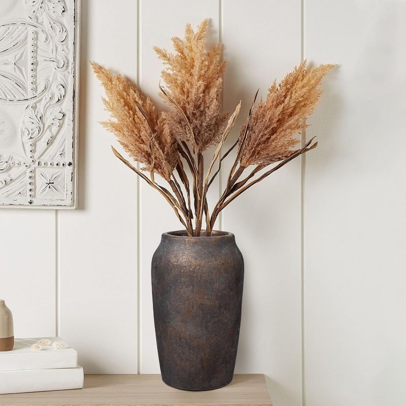 Briful Large Rustic Vintage Shabby Ceramic Textured Vase 11cm Wide Pampas Vase for Fake Flower Branches Home Farmhouse Decor Table Decoration - Image 3