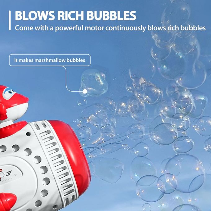 SUPER WINGS Bubble Gun Blaster with Bubble Refill Solution for Kids, Bubble Machine with Jett Figure for Toddlers, Bubble Blaster for Wedding Birthday Party, Bubble Maker for Summer Outdoor Backyard - Image 3
