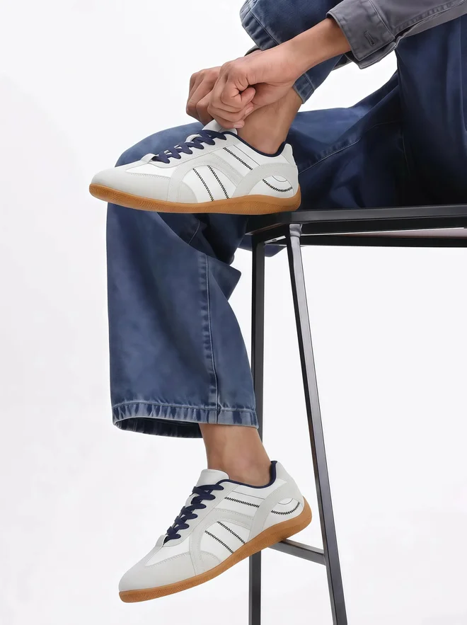 Styli beige Styli Men Retro Stitch Detail Lace-Up Casual Sneakers for Men | Best Price UAE