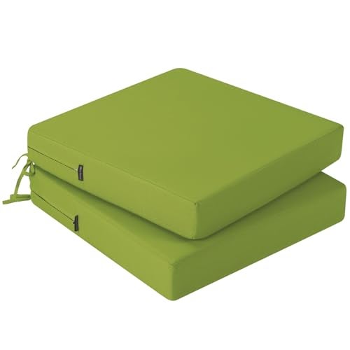 idee-home ideehome Outdoor Chair Cushions Set of 2 Waterproof Outdoor Seat Cushions for Patio Furniture Outside Replacement Chair Pad with Ties for Lawn Deck Porch 19 x 19 Green - Image 1