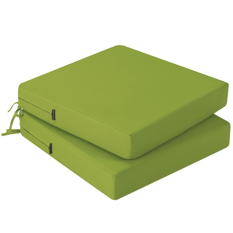 idee-home ideehome Outdoor Chair Cushions Set of 2 Waterproof Outdoor Seat Cushions for Patio Furniture Outside Replacement Chair Pad with Ties for Lawn Deck Porch 19 x 19 Green - Image 2