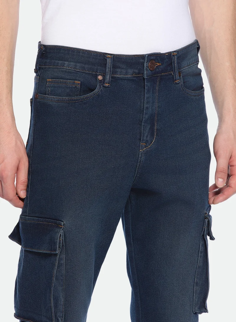 Dennis Lingo Straight Fit Mid Blue Men's Jeans with Button & Zip Closure (Denim)