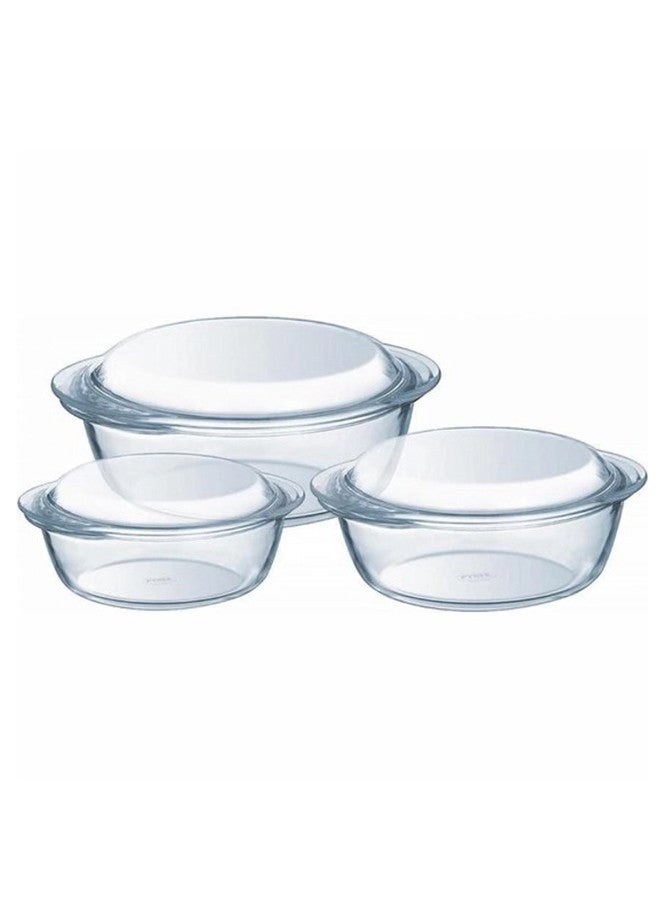 بيريكس 3-Piece Extreme Resistance Glass Bakeware Pan Set With Lid Clear Small 1.4 Liters, Medium 2.1 Liters, Large 3 Liters (Made in France) Clear - Image 1