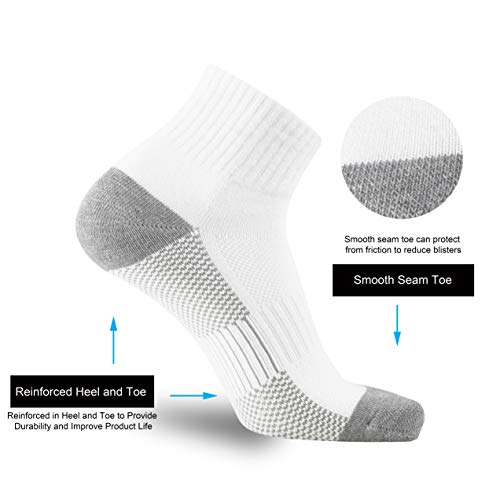 ONKE Max Full Cushion Low Cut Quarter Socks for Men Athletic Running Training Work Thick Warm Moisture Control Anti Blister(White L) - Image 4