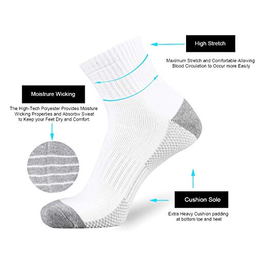 ONKE Max Full Cushion Low Cut Quarter Socks for Men Athletic Running Training Work Thick Warm Moisture Control Anti Blister(White L) - Image 5
