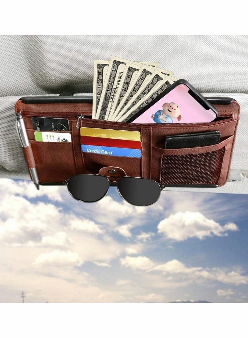 KASTWAVE Car Interior Accessories Pocket Organizer, Car Sun Visor Organizer Auto Visor Pocket(Brown) - Image 2