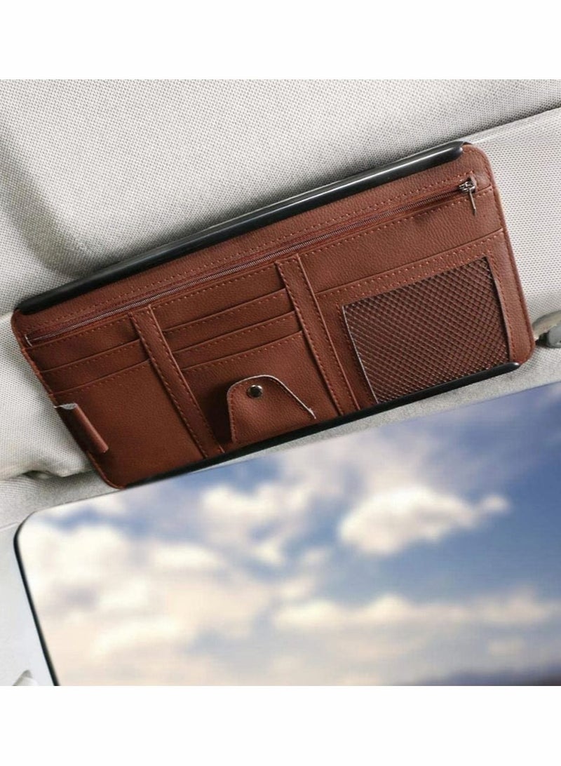 KASTWAVE Car Interior Accessories Pocket Organizer, Car Sun Visor Organizer Auto Visor Pocket(Brown) - Image 3