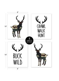 Green And Beige Rustic Deer Wall Art Prints Room Decor For Baby Nursery And Kids For Woodland Camo Collection Set Of 4 Crawl Walk Hunt Buck Wild - pzsku/Z961510075CBEA081470EZ/45/_/1693484729/f93c2a4d-b808-4a13-846d-bfc20cca161a