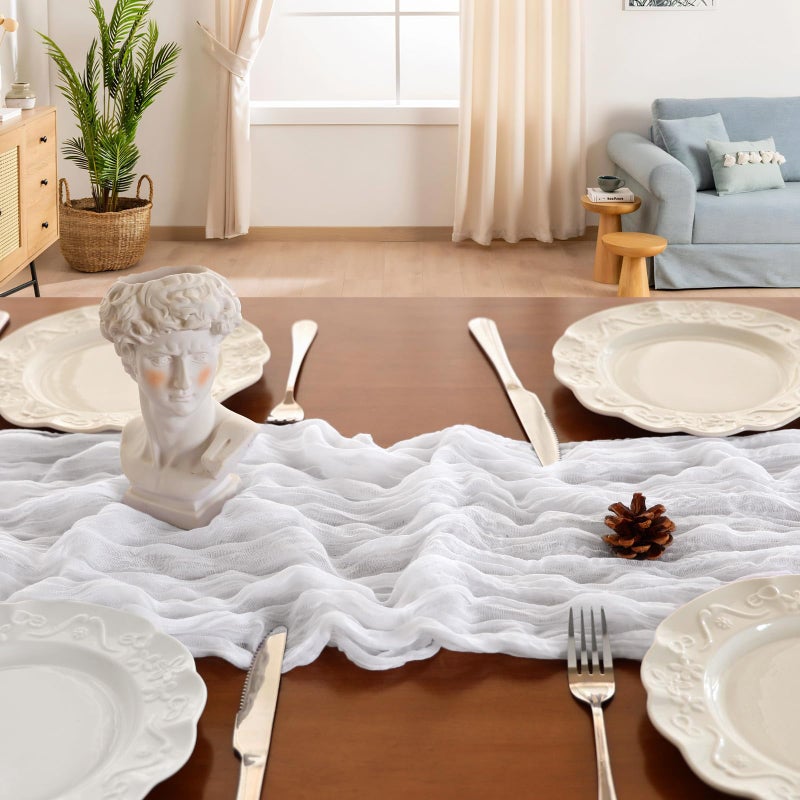CKIKU 6 Pack 10FT White Cheesecloth Table Runner 120 Inch Long Gauze Rustic Boho Cheese Cloth Table Runner Sheer Fabric for Wedding Party Birthday Bridal Baby Shower Centerpiece Home Decor - Image 4