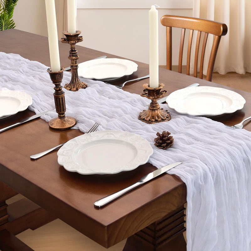 CKIKU 6 Pack 10FT White Cheesecloth Table Runner 120 Inch Long Gauze Rustic Boho Cheese Cloth Table Runner Sheer Fabric for Wedding Party Birthday Bridal Baby Shower Centerpiece Home Decor - Image 2