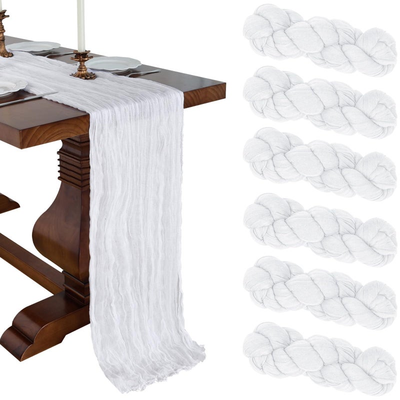 CKIKU 6 Pack 10FT White Cheesecloth Table Runner 120 Inch Long Gauze Rustic Boho Cheese Cloth Table Runner Sheer Fabric for Wedding Party Birthday Bridal Baby Shower Centerpiece Home Decor - Image 1