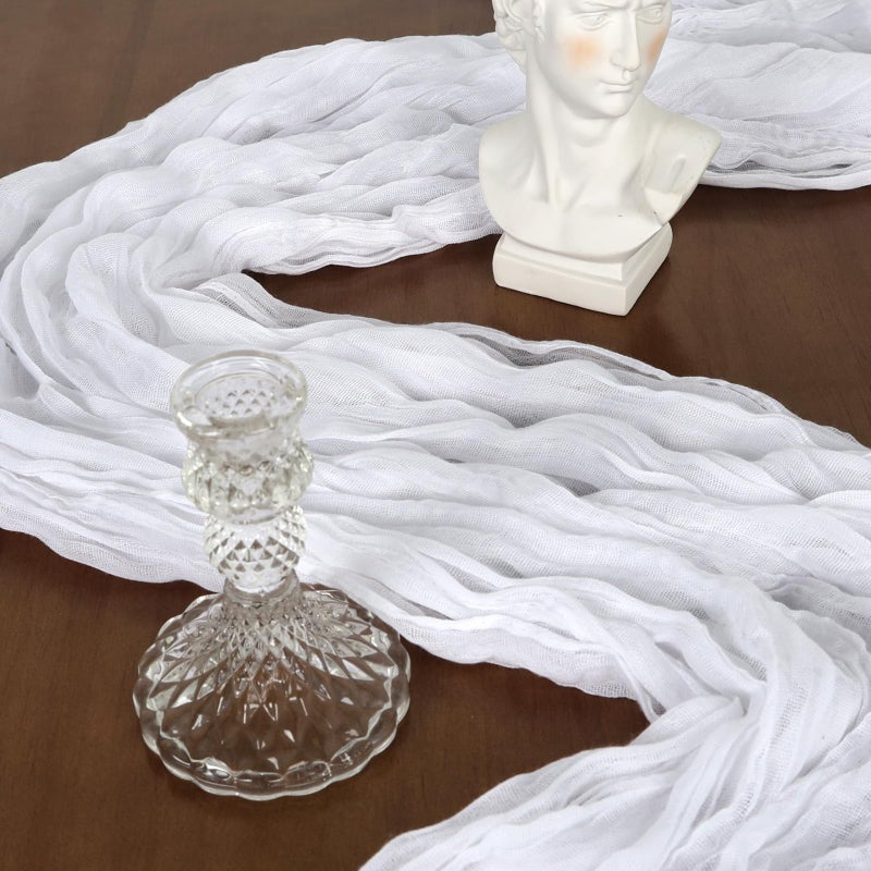 CKIKU 6 Pack 10FT White Cheesecloth Table Runner 120 Inch Long Gauze Rustic Boho Cheese Cloth Table Runner Sheer Fabric for Wedding Party Birthday Bridal Baby Shower Centerpiece Home Decor - Image 3