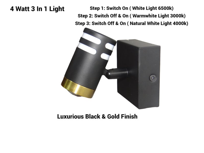 FILLISKA® 3 in 1 Single Wall spot/Picture/Display/Mirror Light with Adjustable Head and Colour Changing Function (MattBlack-197) - Image 4
