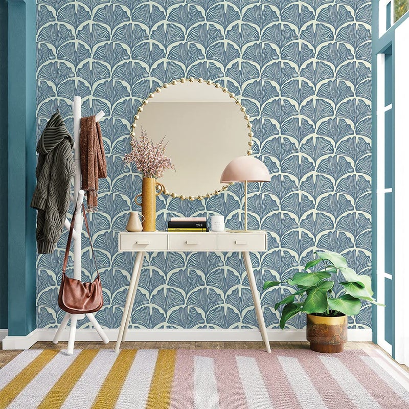 Tempaper x Novogratz Waverly Blue Feather Palm Removable Peel and Stick Wallpaper, 20.5 in X 16.5 ft, Made in The USA - Image 3