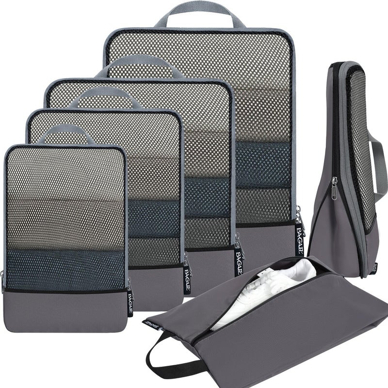 BAGAIL 4 Set/6 Set/8 Set Compression Packing Cubes Travel Accessories Expandable Packing Organizers (Half Mesh, 6-Dark Grey) - Image 1