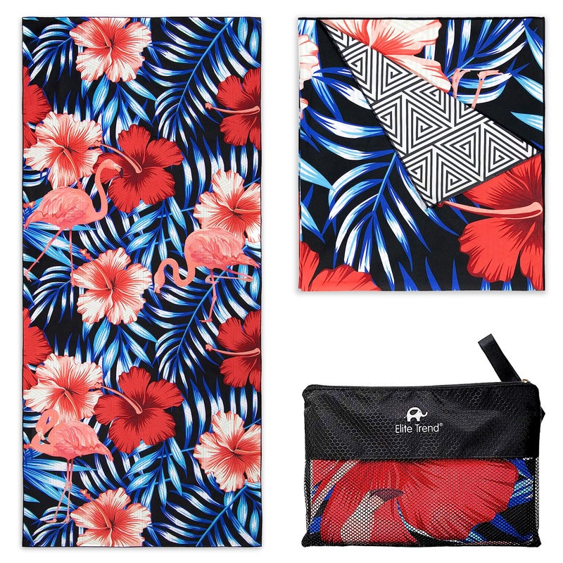 Quick Dry Towel Extra Large 78x35 Inch Microfiber Beach Towel Perfect for Beach Travel Swimming Pool Yoga Hiking Camping Lightweight Fast Drying Compact for Adults Flamingo