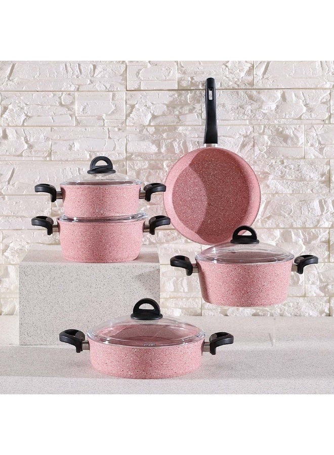Falez Pinkee Premium Granitec 9-Piece Cookware Set Nonstick Granite Finish - Image 2