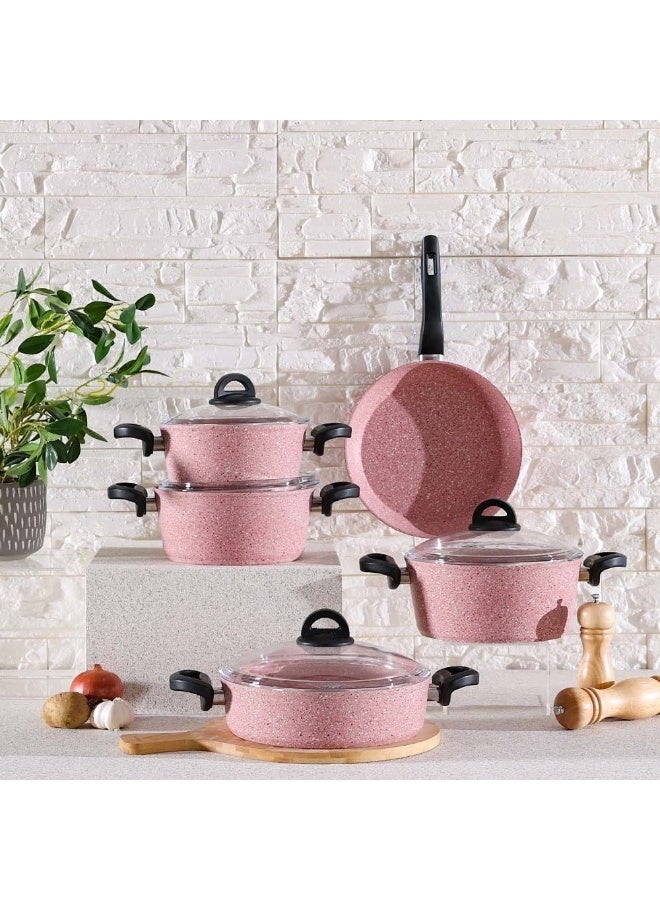 Falez Pinkee Premium Granitec 9-Piece Cookware Set Nonstick Granite Finish - Image 1