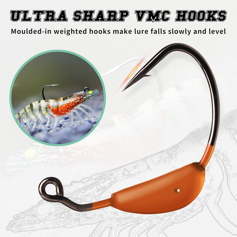 TRUSCEND Pre-Rigged Fishing Jigs, 1:50 Super Durable TPE Bass Fishing Lures, Well-Made Lifelike Soft Shrimp Swimbait, Weedless MarshSwamp Fishing Lure for Trout Crappie Walleye, Keep Separately! - Image 4