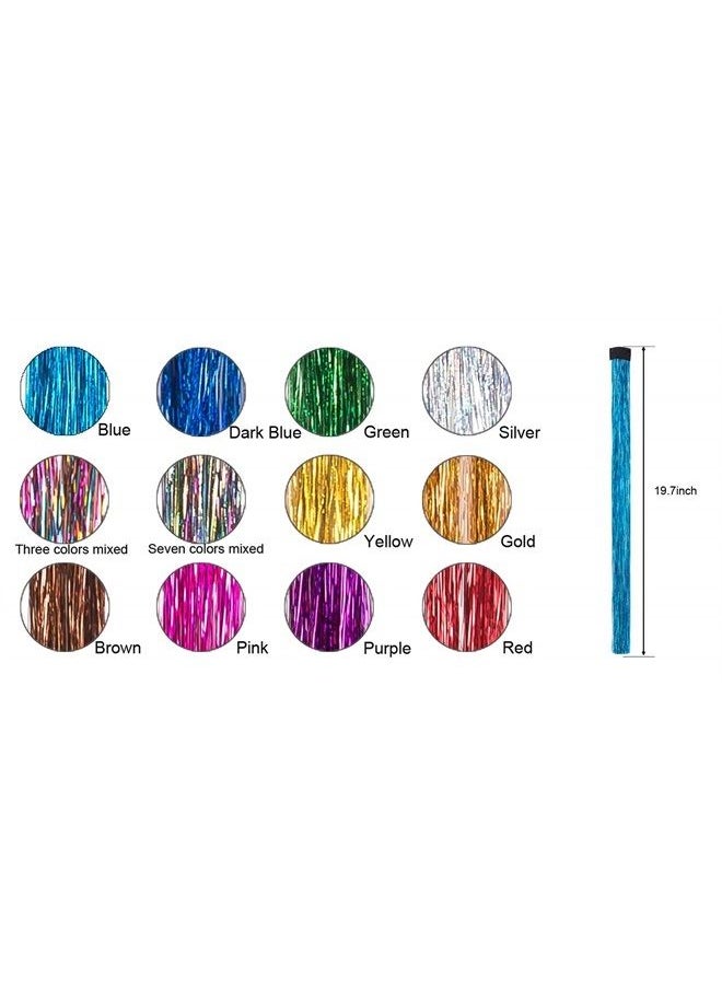 19.7 Inch Clip In Hair Tinsel Fairy Hair Tinsel Kit Clips Clip On Glitter Hair Tinsel Extensions 12 Colors