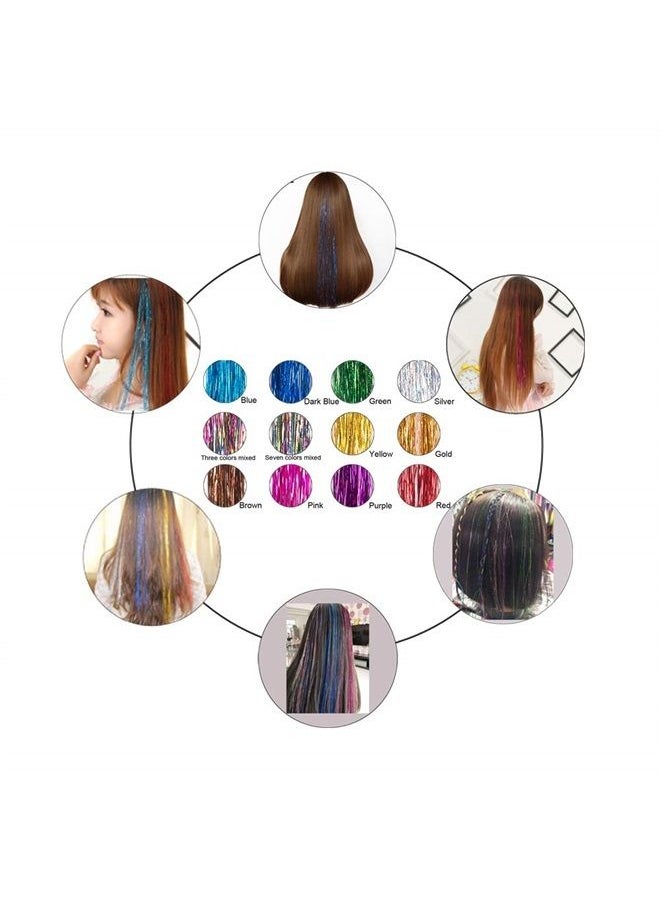 19.7 Inch Clip In Hair Tinsel Fairy Hair Tinsel Kit Clips Clip On Glitter Hair Tinsel Extensions 12 Colors