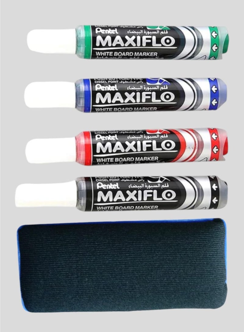 Pentel 4-Piece Maxiflo Whiteboard With Eraser Set Multicolour