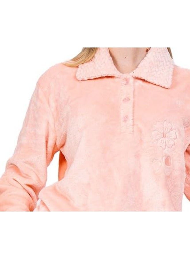 Dadoush Women's soft fleece pajama set, two pieces: top and pants - Women's winter pajamas, lined, consisting of (...(..two pieces.)..) Women's winter pajamas - Image 4