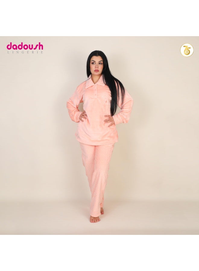 Dadoush Women's soft fleece pajama set, two pieces: top and pants - Women's winter pajamas, lined, consisting of (...(..two pieces.)..) Women's winter pajamas - Image 2