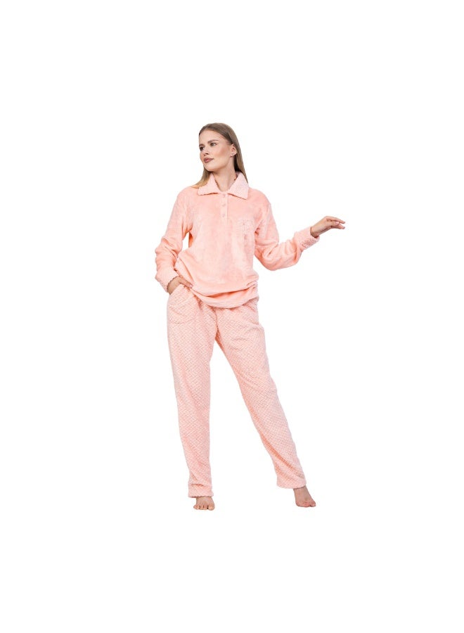 Dadoush Women's soft fleece pajama set, two pieces: top and pants - Women's winter pajamas, lined, consisting of (...(..two pieces.)..) Women's winter pajamas - Image 1