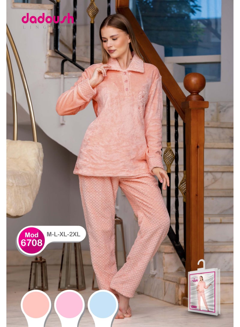 Dadoush Women's soft fleece pajama set, two pieces: top and pants - Women's winter pajamas, lined, consisting of (...(..two pieces.)..) Women's winter pajamas - Image 3