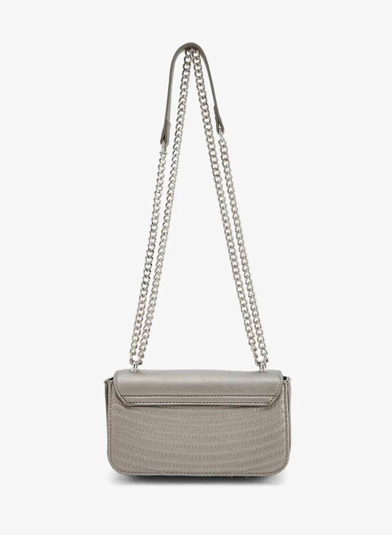 Flora Bella By Shoexpress PEWTER Textured Crossbody Bag With Chain Strap for Women | Best Price UAE