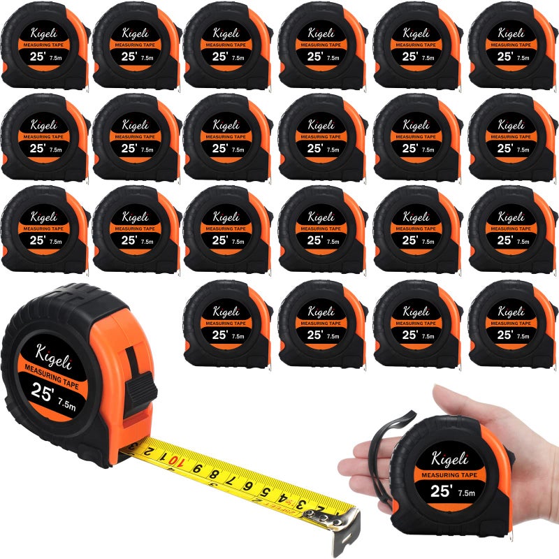 24 Pieces Tape Measure 25 Feet Retractable Measuring Self Locking Measurement Tape Bulk Easy to Read with Fractions Metric Inches and Imperial Measurement