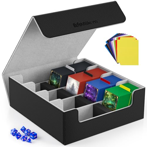 Mlikero Card Deck Case 2400 Trading Card Storage Box with 10 Colorful Dividers and 4 Foam Stoppers Leather Magnetic Closure Commander Deck Box Fit for MTG TCG 4 Rows BlackGrey - Image 1