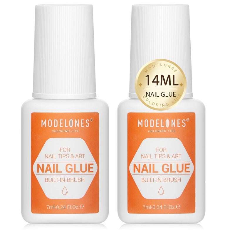 Modelones Nail Glue for Press Ons Nails Strong 2pcs 14ml Nails Tips Brush On Long Lasting Adhesive NO Cure - Image 1