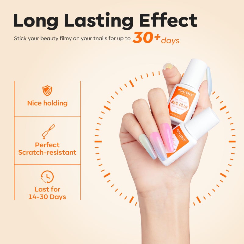Modelones Nail Glue for Press Ons Nails Strong 2pcs 14ml Nails Tips Brush On Long Lasting Adhesive NO Cure - Image 4