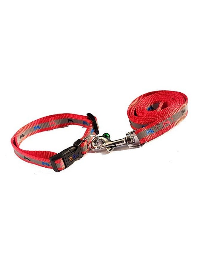 Adjustable 0.5 Inch Nylon Collar And 15 Mm Leash - Quick Release And Breathable Design Cute Collar Easy Clip Buckle Bell With Bell For Dogs & Cat - Red - Image 4