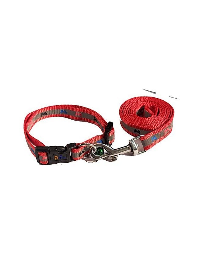 Adjustable 0.5 Inch Nylon Collar And 15 Mm Leash - Quick Release And Breathable Design Cute Collar Easy Clip Buckle Bell With Bell For Dogs & Cat - Red - Image 1