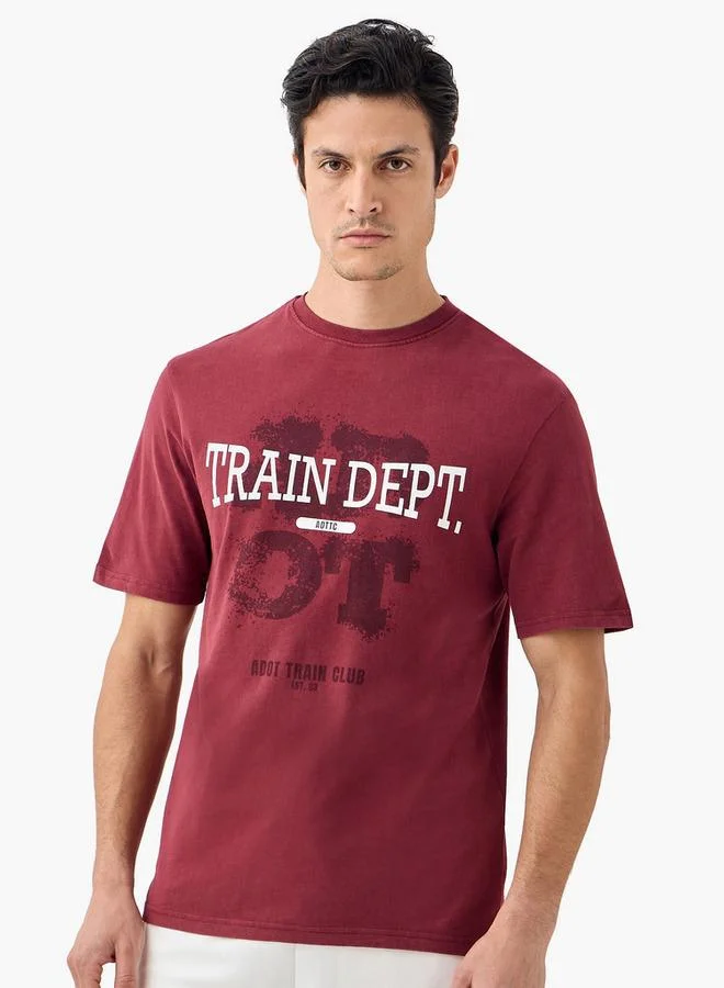 ADOT by Splash Typographic Print Crew Neck T-shirt with Short Sleeves