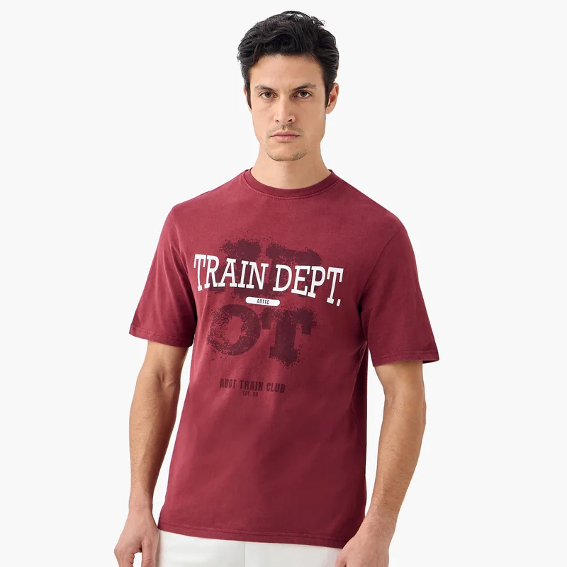 ADOT by Splash Typographic Print Crew Neck T-shirt with Short Sleeves