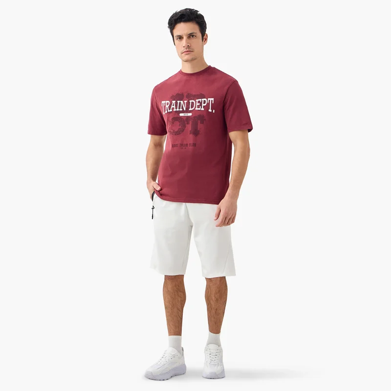 ADOT by Splash Typographic Print Crew Neck T-shirt with Short Sleeves