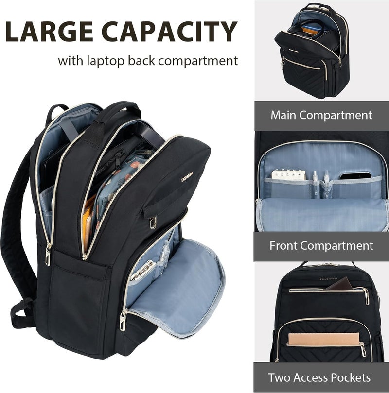VANKEAN 17.3 Inch Laptop Backpack for Women Men Work Laptop Bag Fashion with USB Port, Waterproof Backpacks Nurse Stylish Travel Bags Casual Daypacks for College, Business, Black - Image 3