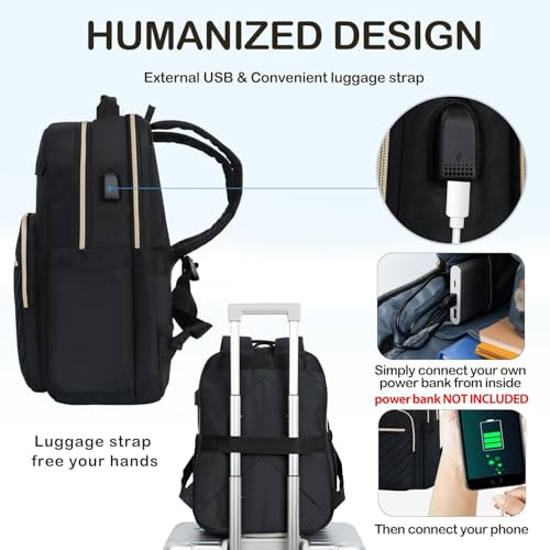 VANKEAN 17.3 Inch Laptop Backpack for Women Men Work Laptop Bag Fashion with USB Port, Waterproof Backpacks Nurse Stylish Travel Bags Casual Daypacks for College, Business, Black - Image 5