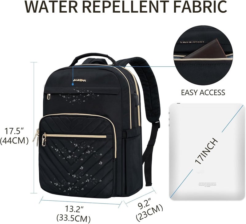 VANKEAN 17.3 Inch Laptop Backpack for Women Men Work Laptop Bag Fashion with USB Port, Waterproof Backpacks Nurse Stylish Travel Bags Casual Daypacks for College, Business, Black - Image 2