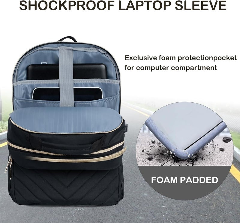 VANKEAN 17.3 Inch Laptop Backpack for Women Men Work Laptop Bag Fashion with USB Port, Waterproof Backpacks Nurse Stylish Travel Bags Casual Daypacks for College, Business, Black - Image 4